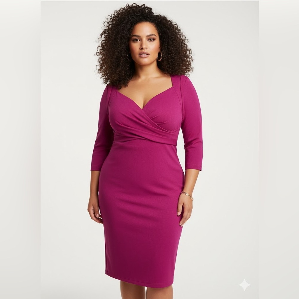 🎀 ESCADA pink v neck knee length large sheath dress size 42